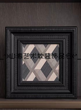 轻奢中式现代样板间展示柜玄关搭配装饰艺术皮革鎏金布艺挂画装饰