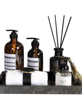 样板房卫生间卫浴柜台面意式装饰摆件大理石毛巾香薰托盘浴室