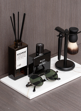 轻奢衣帽间软装饰品摆件大理石托盘香薰香水摆剃须刀墨镜道具摆设