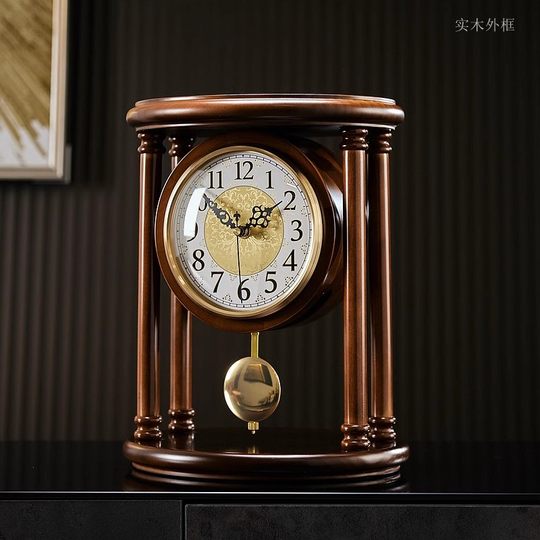 Large size new Chinese style brass solid wood living room clock