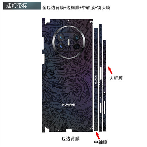 适用于华为matex7/x2/x3/x5/x6手机背膜全包边背贴个性简约纯色镜头侧边彩膜中轴铰链保护贴膜matex3边框贴纸 - 图1