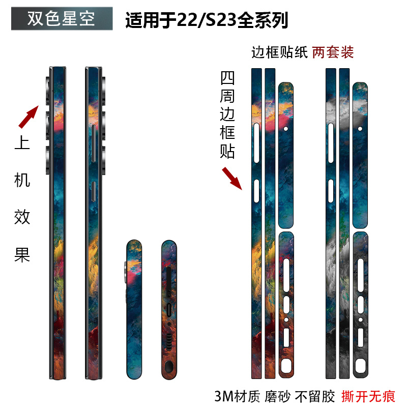 适用于三星s25Edge/s25ultra/s24/s23+边框膜侧边贴纸3m磨砂个性卡通透明保护贴膜s23ultra/s22/s22+包边彩膜 - 图0
