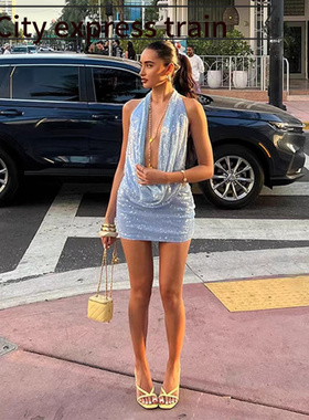 Women'ssequinedembroideredV-ne