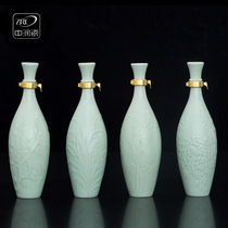 Jingdezhen 1 catty of creative ceramic wine bottle Meranzhu Chrysanthemum Engraved Wine Altar Home Retro Sealed Wine Pot