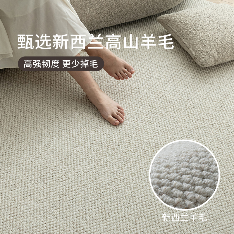 羊毛地毯客厅2024新款简约免洗可擦满铺卧室地垫子纯色轻奢高级