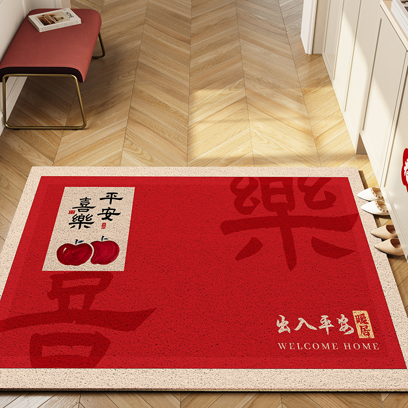 入户门丝圈地垫高级感室内外玄关新年地毯红色喜庆进门口家用脚垫 - 图0
