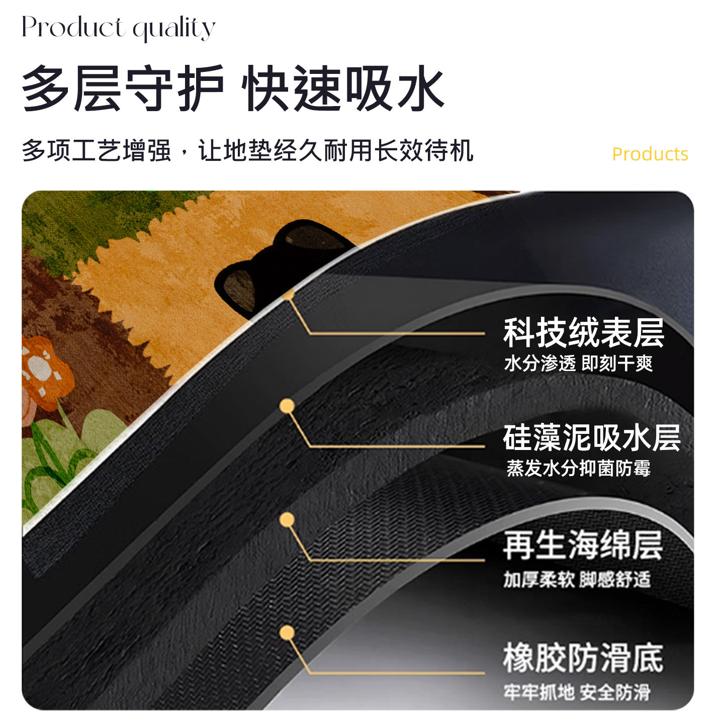 Soft absorbent bathroom floor mat for home toilet