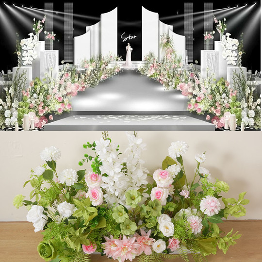 Wedding place for flower arrangement on the road to attract flowers