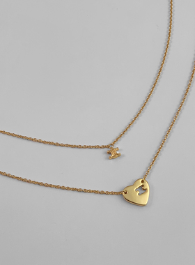 精致金色锁骨饰品双层项链女爱心吊坠锁骨链高级感小众