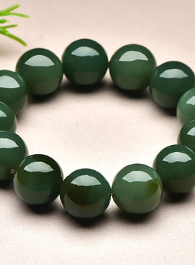 千载一玉新年礼物和田玉手链男女士青白玉带糖色圆珠珠宝玉石手串