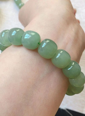 卡古兰新疆和田玉手链女手串男情侣款老型珠青白玉石圆珠珠生日礼