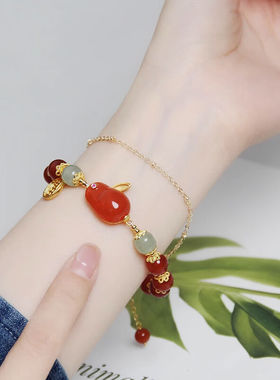 朵芙尼（DUOFUNI）本命年红玛瑙玉兔手链学生手链双层叠戴福牌生