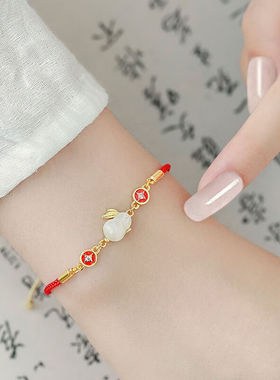 克拉苏（CRASSUS）和田玉兔年本命年手链女新款手工编制手绳生日