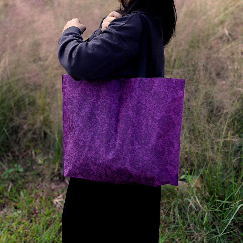 复古时尚紫色蕾丝玫瑰无纺布袋女装手提购物环保袋鞋盒包装礼品袋,淘宝优惠券,粉丝福利购,淘宝优惠卷