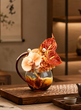 现代轻奢橙色系彷真花艺样板间书