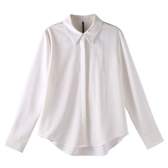 CHICBLISS 白色缎面衬衫女长袖秋季新款通勤暗门襟垂感面试衬衣女