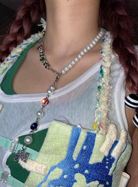 Srrybabe 宝石镶嵌珍珠吊坠拼接项链 百搭珍珠项链 清仓价不退