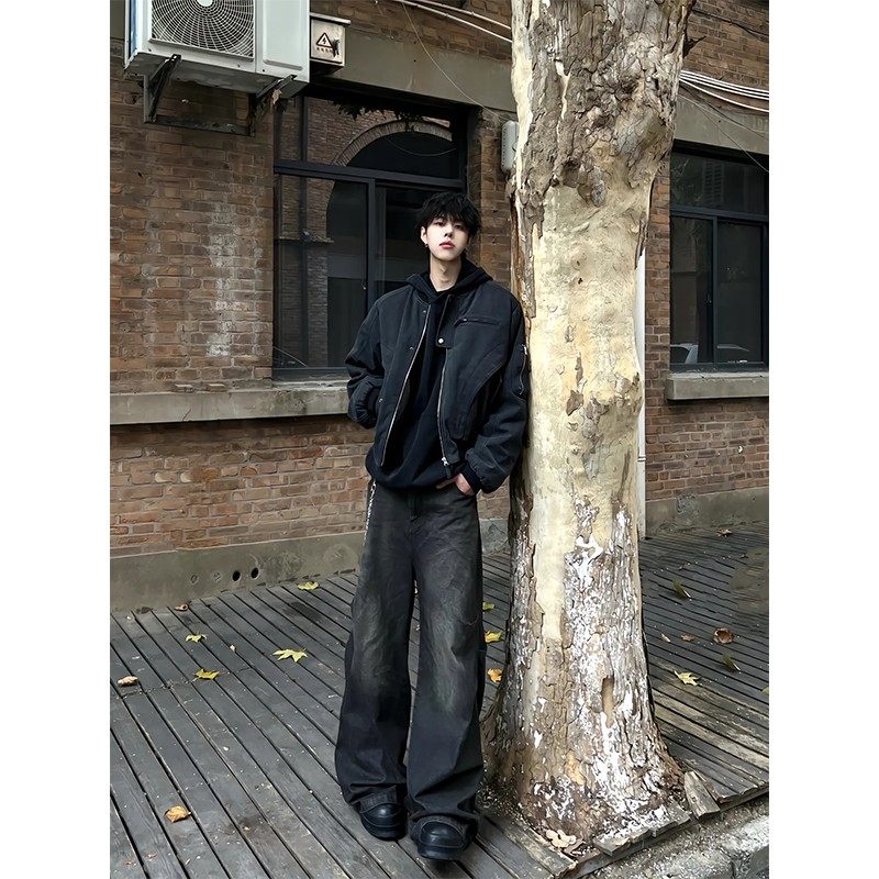 美式复古做旧工装夹克男款潮流街头休闲百搭加厚拉链帆布短款外套,淘宝优惠券,粉丝福利购,淘宝优惠卷