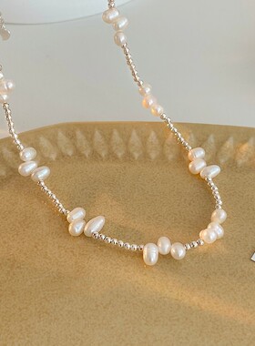 巴洛克米粒淡水珍珠项链铜珠拼接气质网红锁骨链女礼物