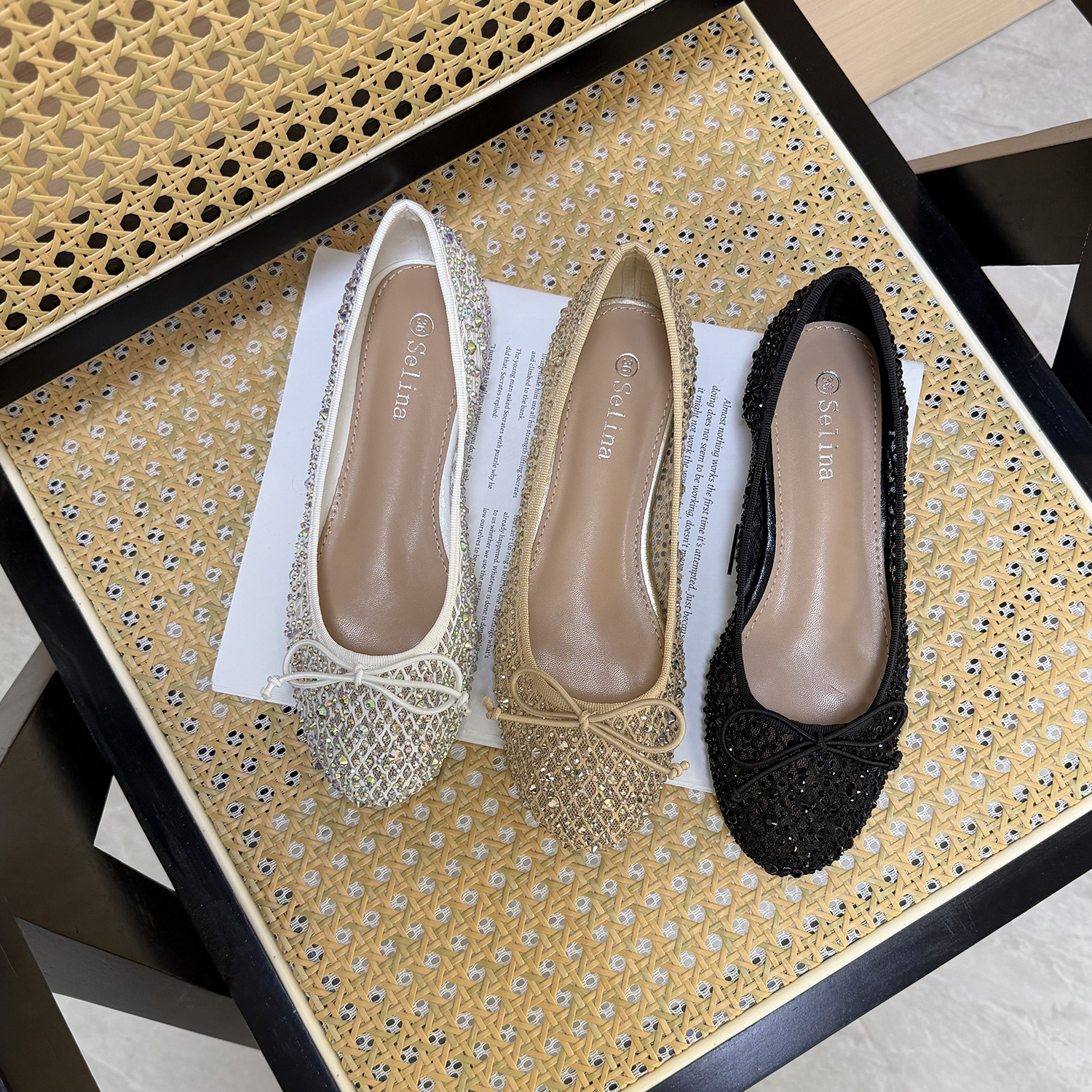 温柔仙女风 外贸水钻浅口平底单鞋百搭蝴蝶结仙女鞋大码女鞋41码,淘宝优惠券,粉丝福利购,淘宝优惠卷