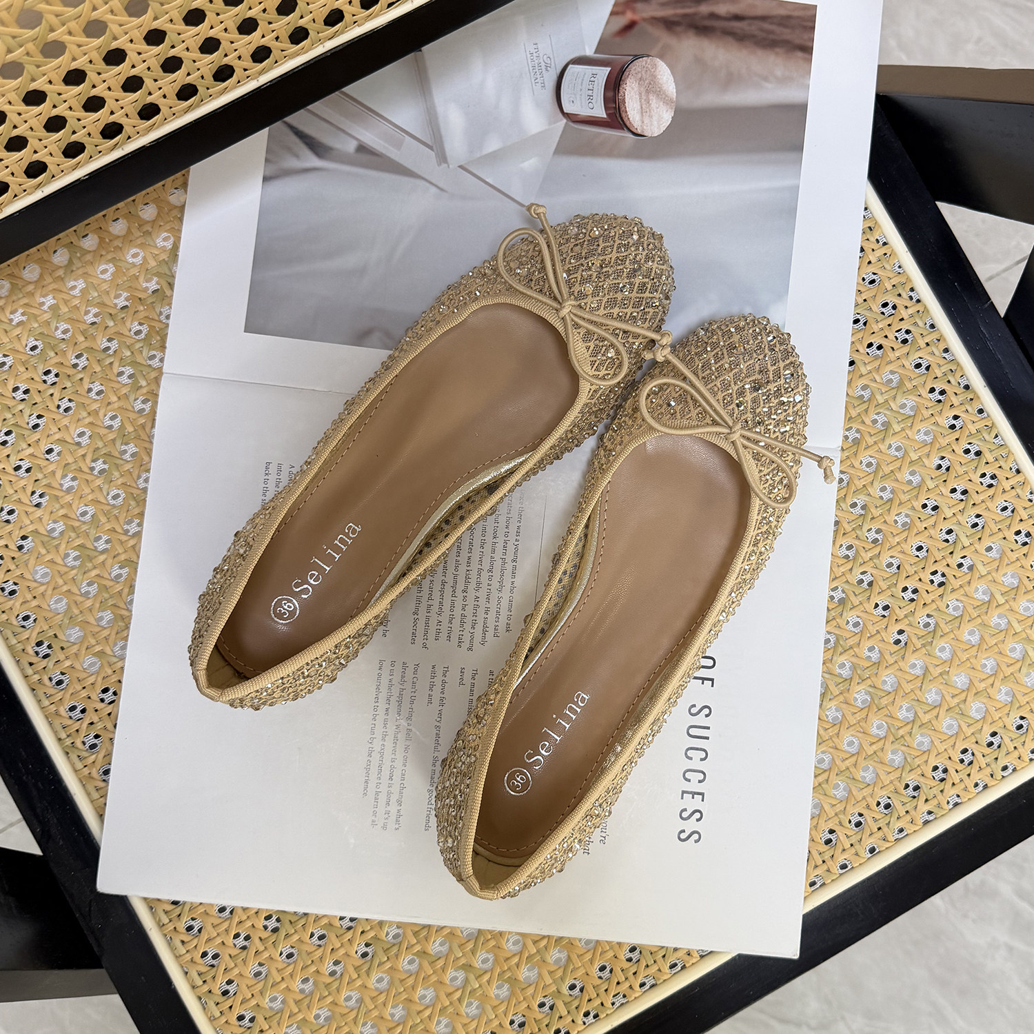 温柔仙女风 外贸水钻浅口平底单鞋百搭蝴蝶结仙女鞋大码女鞋41码,淘宝优惠券,粉丝福利购,淘宝优惠卷