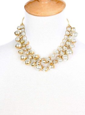 Vintage elegant glass pearl multi-layer short necklace项链
