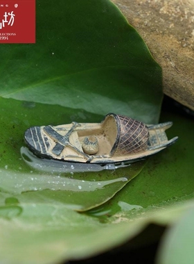 江南乌篷船可下水鱼缸水池造景微缩模型饰品纯手工迷你漂浮小木船
