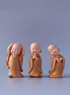 禅意装饰中国风桌面小和尚慧能摆件纪念品迷你少林寺办公室茶古风