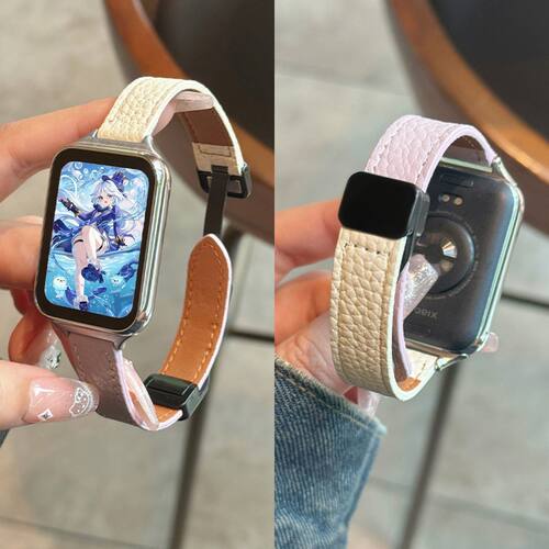 适用小米手环89Pro表带原神NFC细款真皮磁吸红米Watch5/4男女腕带 - 图0