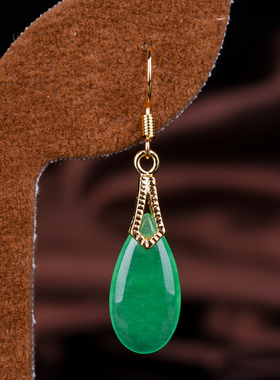 玉石匠缅甸翡翠玉水滴玉耳环925银时尚少女款马来玉碧玉耳钩耳坠