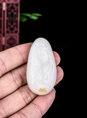 玉石匠新疆和田玉白观音吊坠带皮羊脂玉男款观音玉佩挂件项链玉坠