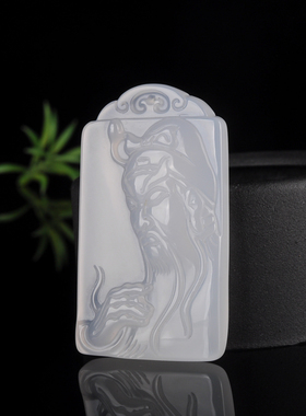 白玉髓挂件武财神玛瑙关公吊坠