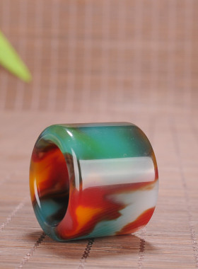 玉石匠新疆和田玉彩玉扳指戈壁玉红白玉扳指羊脂彩玉指环霸气男款