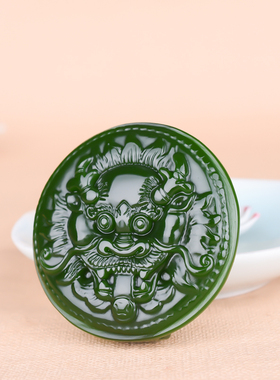 玉石匠新疆和田碧玉龙头皮带扣 转运护身龙腰饰带扣菠菜绿色腰扣