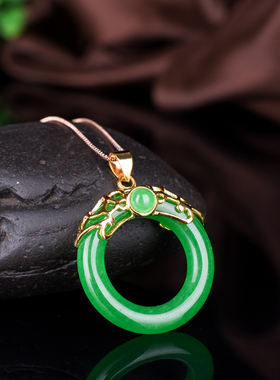 玉石匠翡翠玉环平安扣吊坠 女款925银镶嵌转运玉髓玉坠碧玉挂件