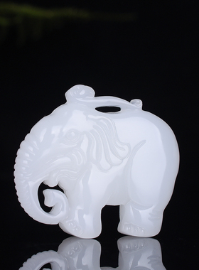 和田白玉大象吊坠彩玉吉象如意挂件 男女款小象玉坠项链情侣颈饰