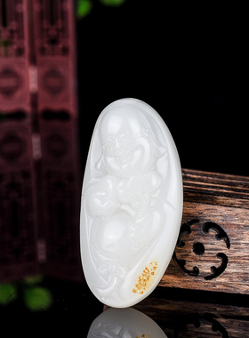 玉石匠新疆和田玉笑佛玉坠 羊脂白玉佛吊坠 女款弥勒佛挂件毛衣链