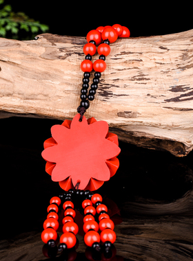 原矿朱砂复古百搭毛衣链本命年长款女菊花项链挂件车挂吊坠配饰