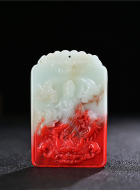 玉石匠和田彩玉祥龙观音吊坠 男款白玉菩萨玉坠红玉卧虎藏龙玉牌