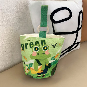 2024 Women's Bag Cute Cartoon Bag Portable Wooden Ring Canvas Bucket Bag Souvenir Student Shoulder Handbag