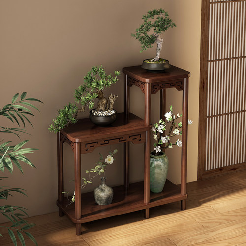 中式非实木花架客厅落地式置物架2026新款花台室内多层植物花盆架 - 图1