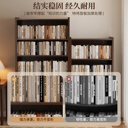 松木实木书架置物架家用收纳储物柜一体靠墙客厅书房简易展示柜子 - 图2
