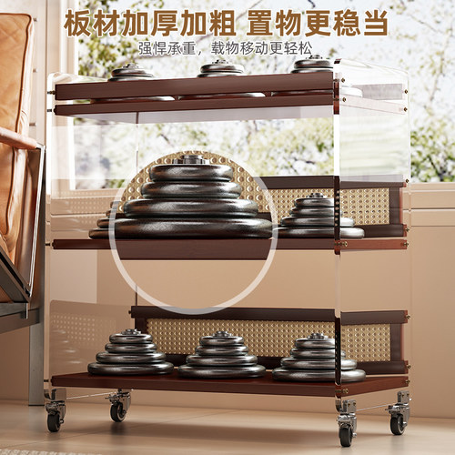 可移动置物架边几小推车客厅沙发边柜中古风实木茶几床头收纳餐车 - 图3