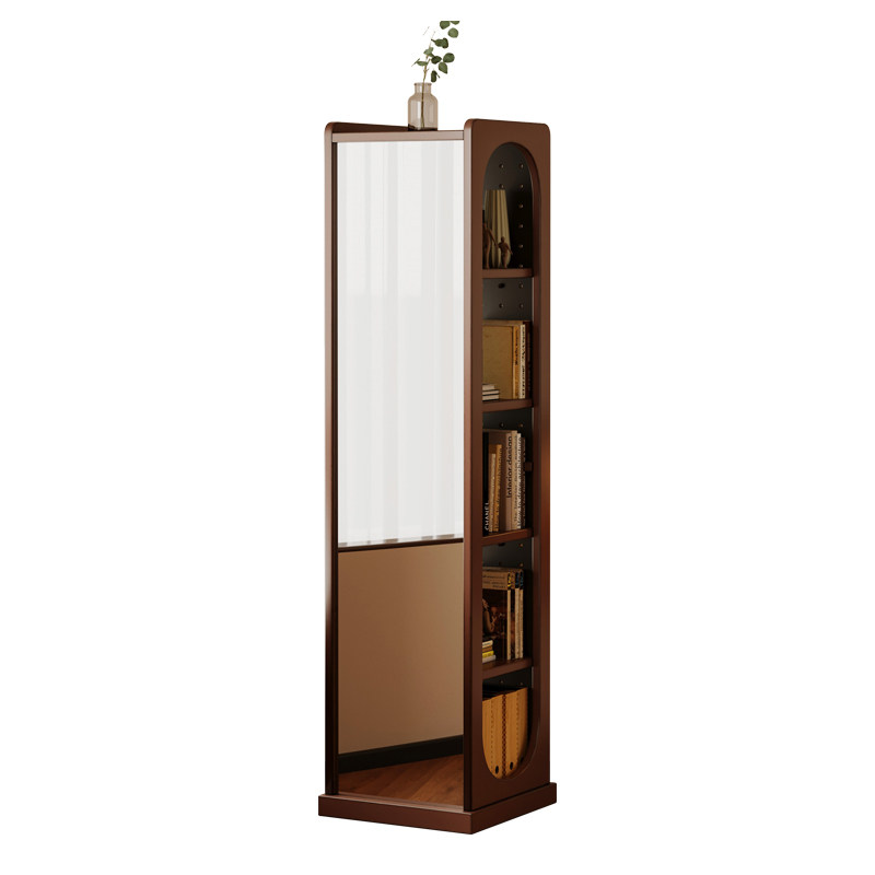 Rotating bookshelf floor-standing storage rack multi-functional perforated board bookcase non-solid wood living room bedroom dressing full-length mirror