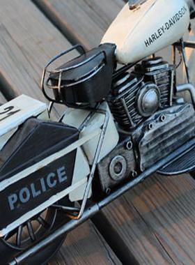 复古铁皮哈雷摩托车仿真模型家居装饰品创意摆件橱窗陈列摄影道具