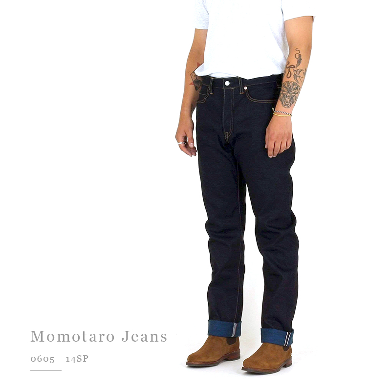 MOMOTARO JEANS 0605-14SP桃太郎轻磅修身直筒钴蓝双染原色牛仔裤-图0