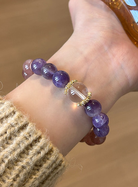 招财转运绿幽灵珍珠串珠手链女紫水晶黄水晶手串轻奢手串