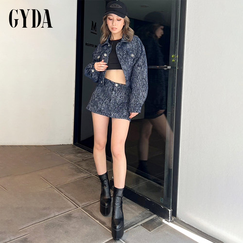 GYDA2024冬季新品长袖小众风仿牛仔花纹提花短夹克女士0725101213 - 图2