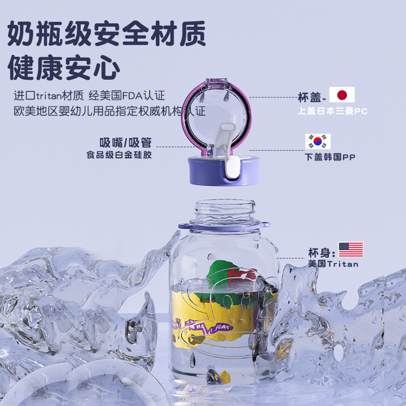大嘴猴吸管杯女tritan耐高温大肚杯儿童大容量水壶便携夏季塑料杯