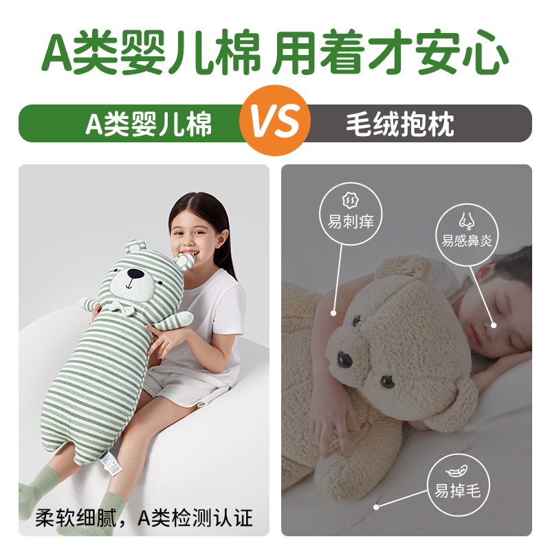 乐瓜小熊儿童睡觉抱枕侧睡夹腿宝宝分床神器婴儿安抚公仔可拆洗